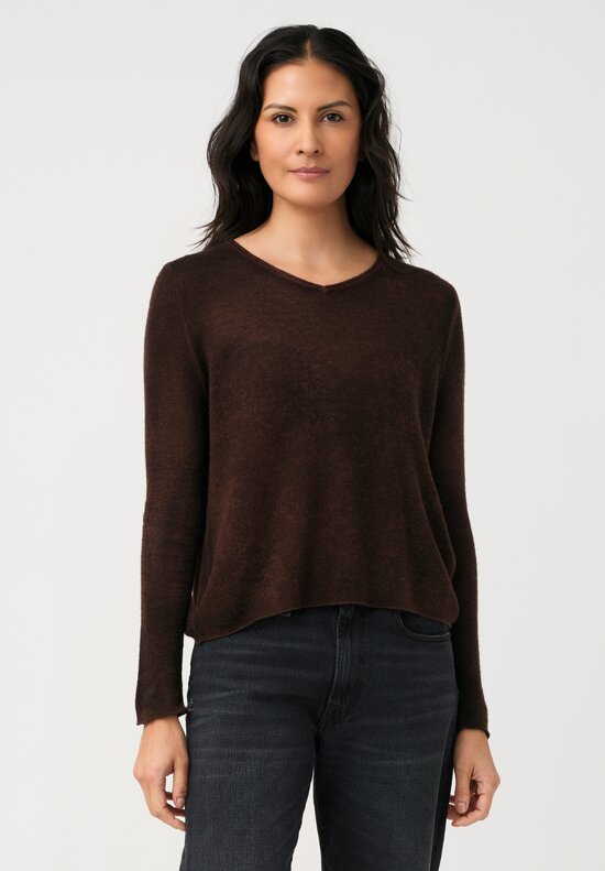 Avant Toi Cashmere V-Neck Garza Sweater in Nero & Brownie Brown