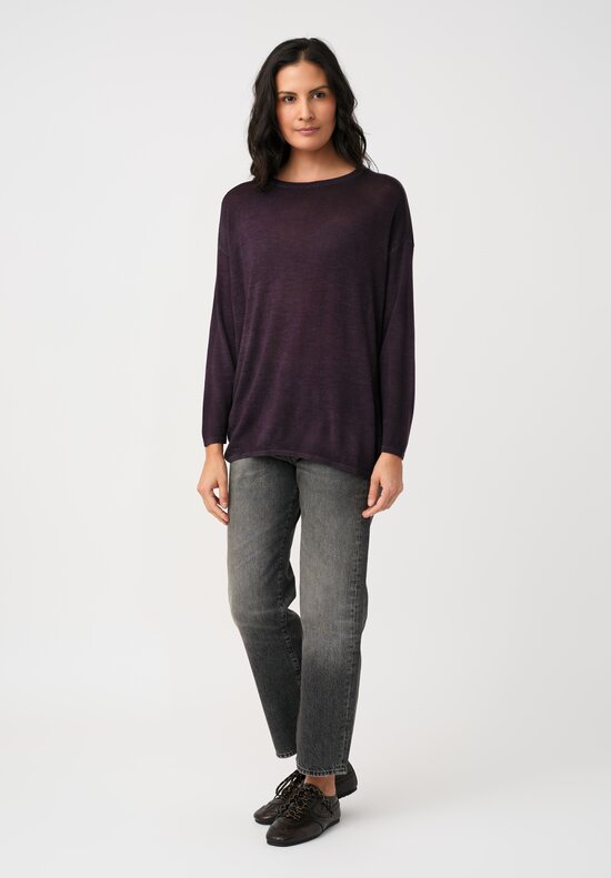 Avant Toi Cashmere & Silk Maglia Barchetta Sweater in Nero & Mosto Purple