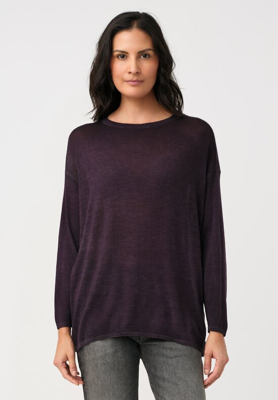 Avant Toi Cashmere & Silk Maglia Barchetta Sweater in Nero & Mosto Purple