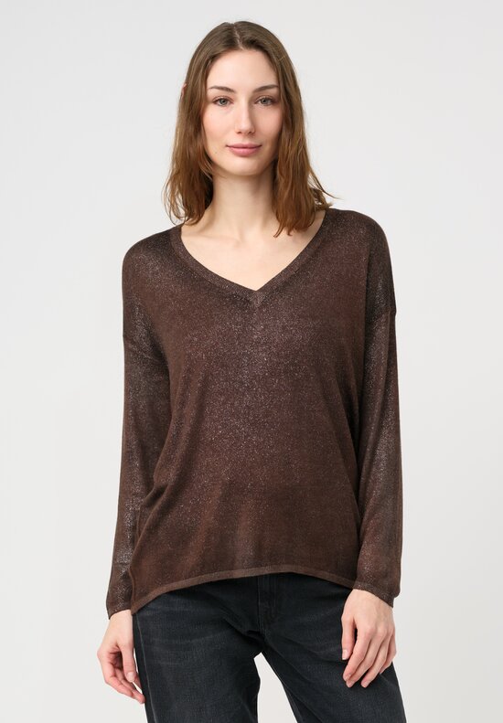 Avant Toi Cashmere & Silk Maglia V-Neck Sweater in Stardust Nero & Brownie