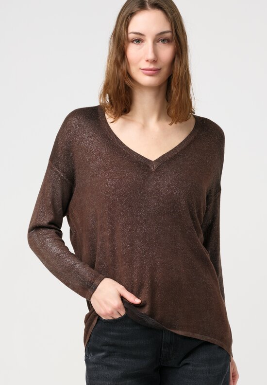 Avant Toi Cashmere & Silk Maglia V-Neck Sweater in Stardust Nero & Brownie