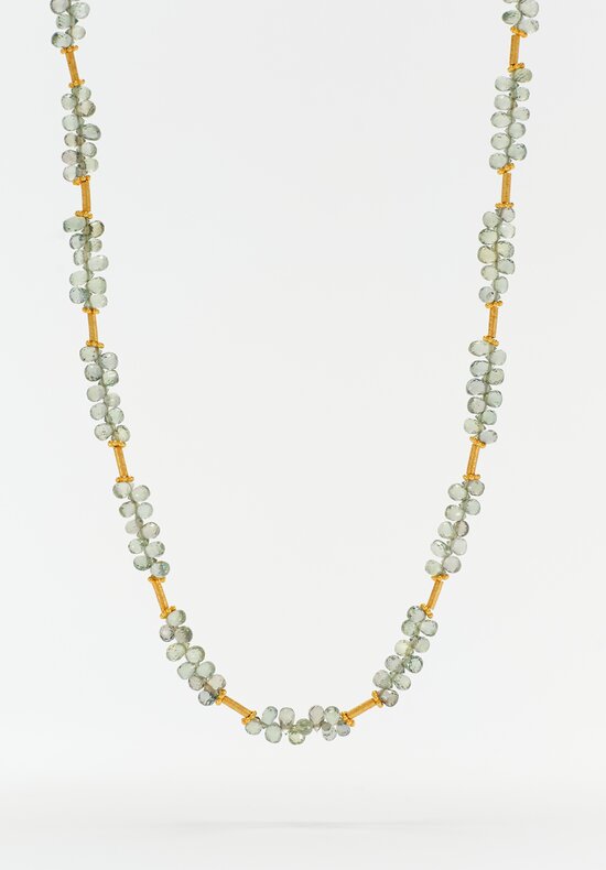 Greig Porter 18K Starburst Cylinders & Green Sapphire Briolette Beaded Necklace 16.5