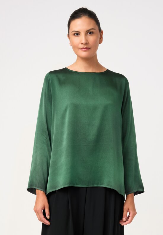 Avant Toi Hand Painted Silk Barchetta Top in Nero & Brasile Green