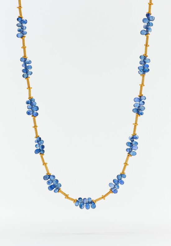 Greig Porter 18K Starburst Cylinders & Sapphire Briolette Beaded Necklace 16