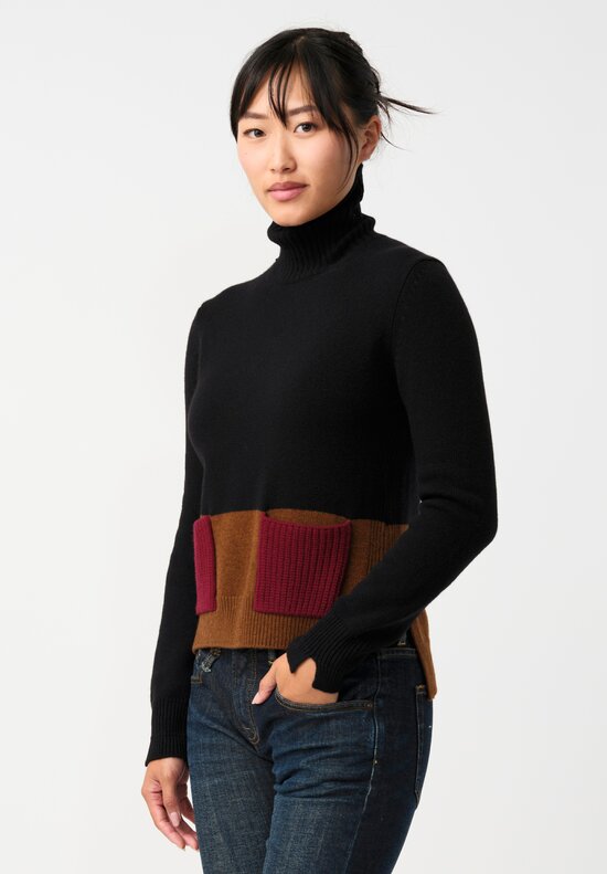 Plan C Knit Cashmere Blend Color Block Turtleneck