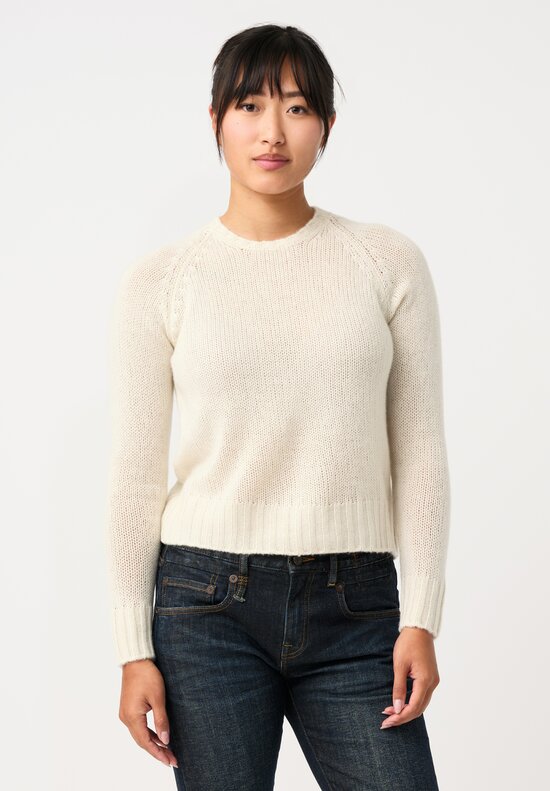 Plan C Knit Cashmere Crewneck Sweater in White Vanilla