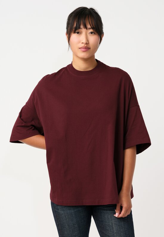 Plan C Knit Cotton Jersey Cut & Sew Boyfriend Tee in Burgundy Red