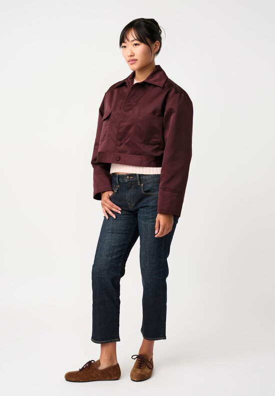 Plan C Duchesse Satin Button-Down Cropped Jacket in Burgundy Red