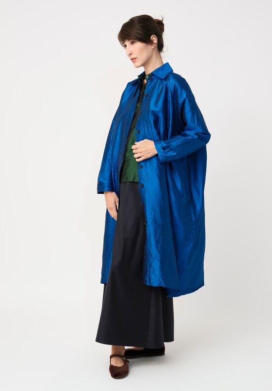 Christian Peau Silk A-Line Coat in Ocean Blue