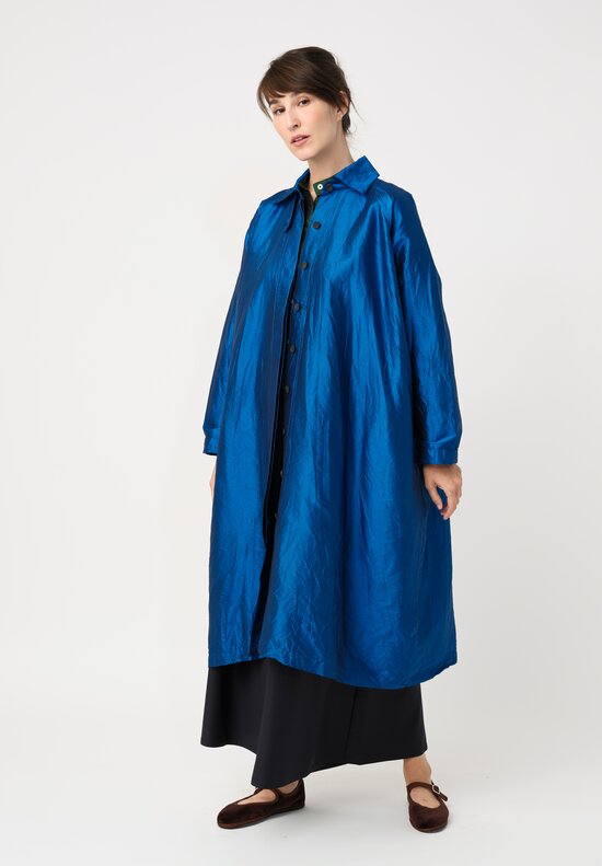 Christian Peau Silk A-Line Coat in Ocean Blue
