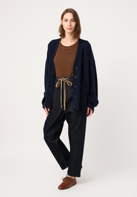 Uma Wang Cotton Denim Pigiama Pants in Dark Indigo Blue