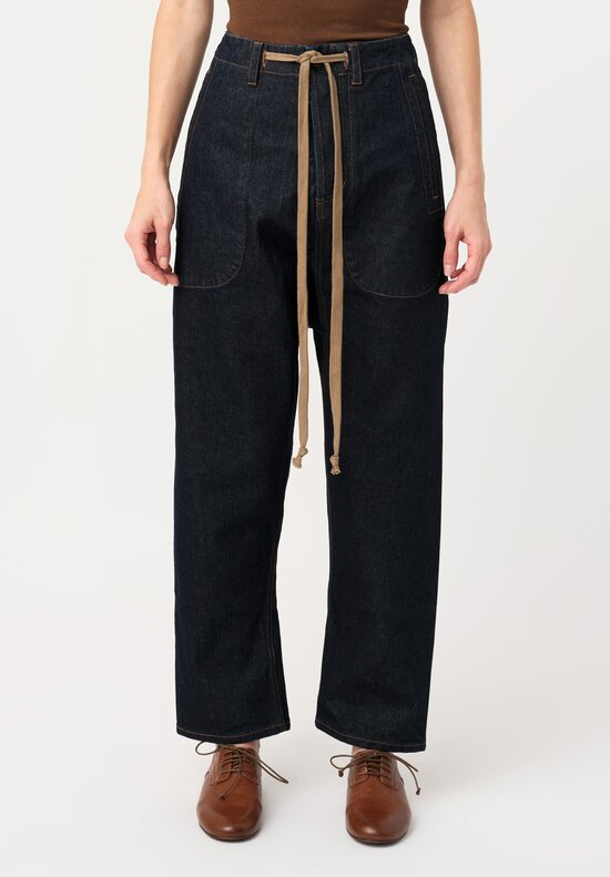 Uma Wang Cotton Denim Pigiama Pants in Dark Indigo Blue
