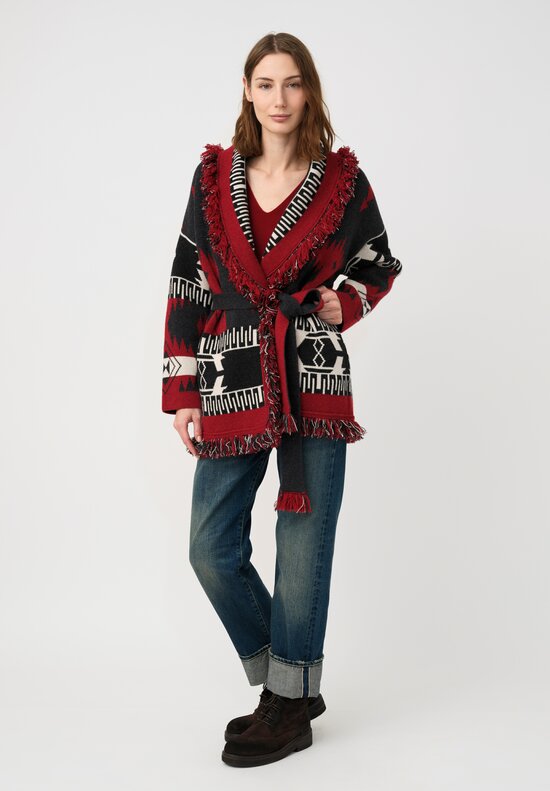 Alanui Cashmere Double Jacquard Knit Icon Cardigan in Red & Black Geometry	
