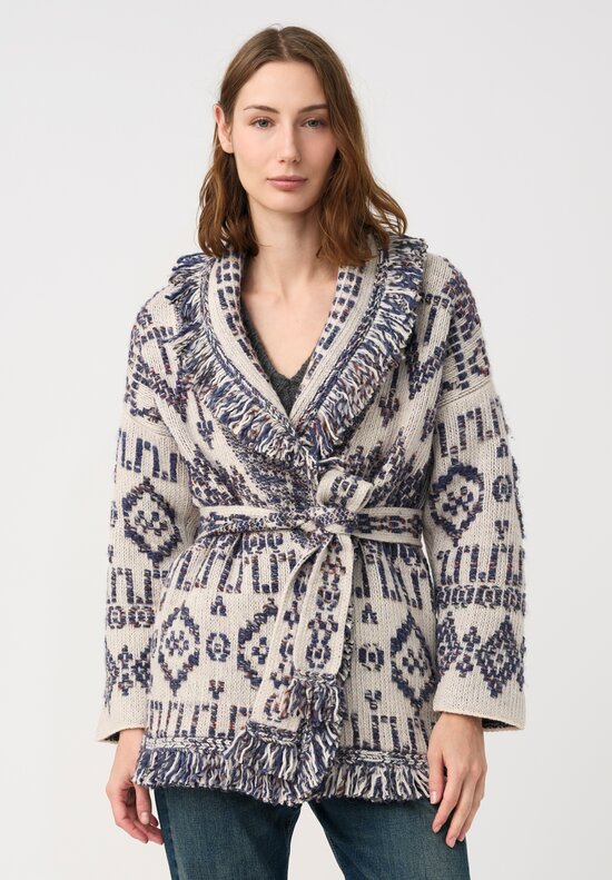 Alanui Jacquard Knit Grunge Beat Cardigan in Blue & White Geometry	