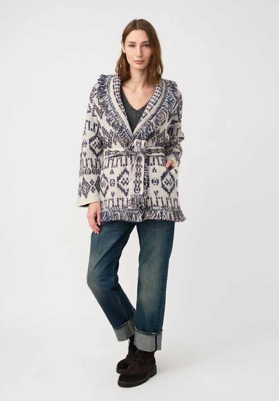 Alanui Jacquard Knit Grunge Beat Cardigan in Blue & White Geometry	