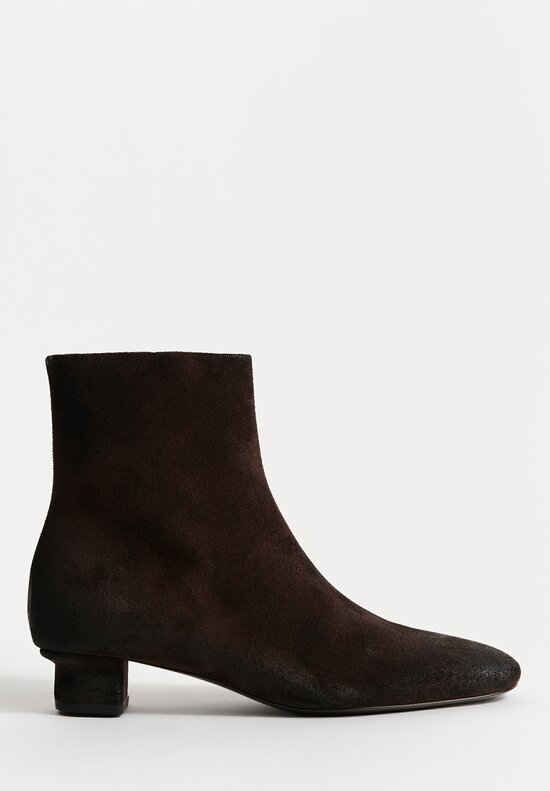 Marsèll Calf Suede Spiano Tronchetto Kitten-Heeled Booties in Moro Brown	