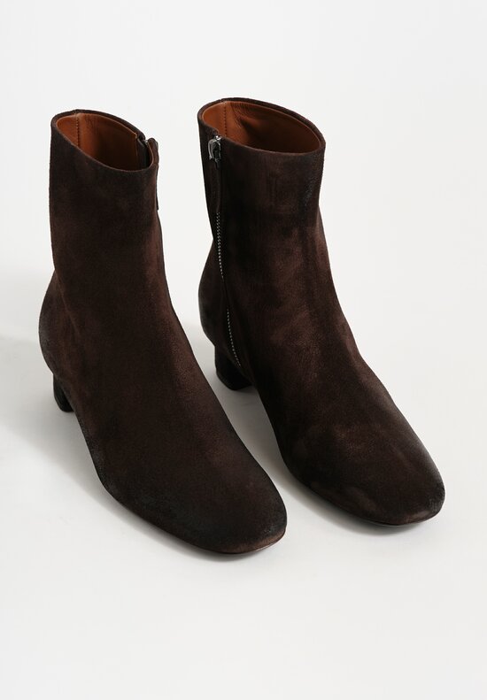Marsèll Calf Suede Spiano Tronchetto Kitten-Heeled Booties in Moro Brown	