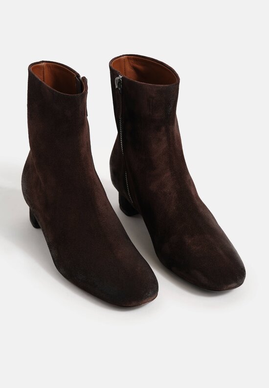 Marsèll Calf Suede Spiano Tronchetto Kitten-Heeled Booties in Moro Brown	