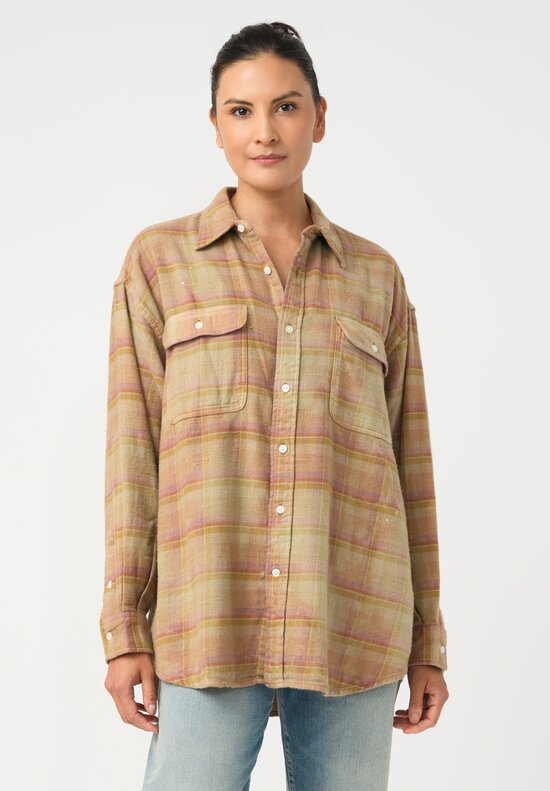R13 Cotton Boyfriend Button Down Plaid Top
