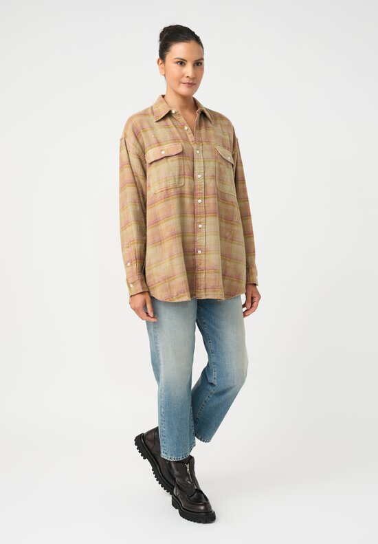 R13 Cotton Boyfriend Button Down Plaid Top