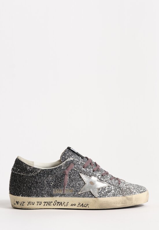 Golden Goose Super-Star Classic Glitter Sneakers in Silver / Black Gradient	