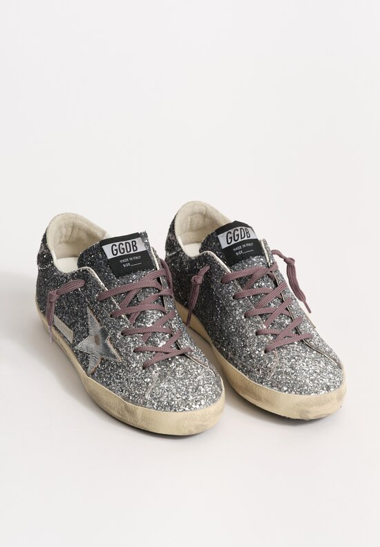 Golden Goose Super-Star Classic Glitter Sneakers in Silver / Black Gradient	