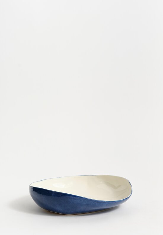 Stamperia Bertozzi Handmade Solid Exterior Painted Large Pebble Bowl Blue