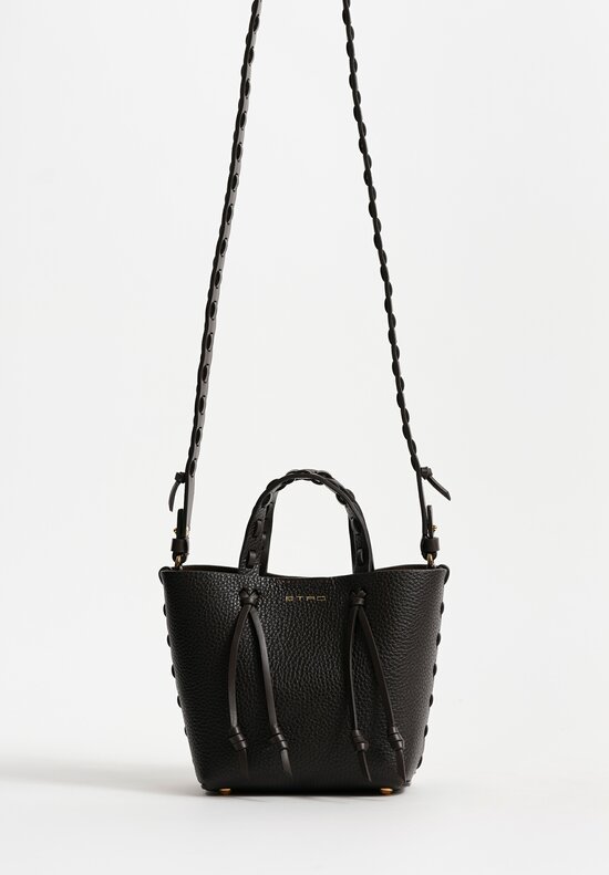 Etro Mini Pebble Leather Threaded Convertible Tote Bag in Chocolate Brown	