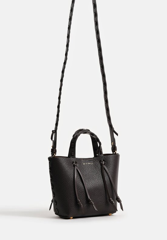 Etro Mini Pebble Leather Threaded Convertible Tote Bag in Chocolate Brown