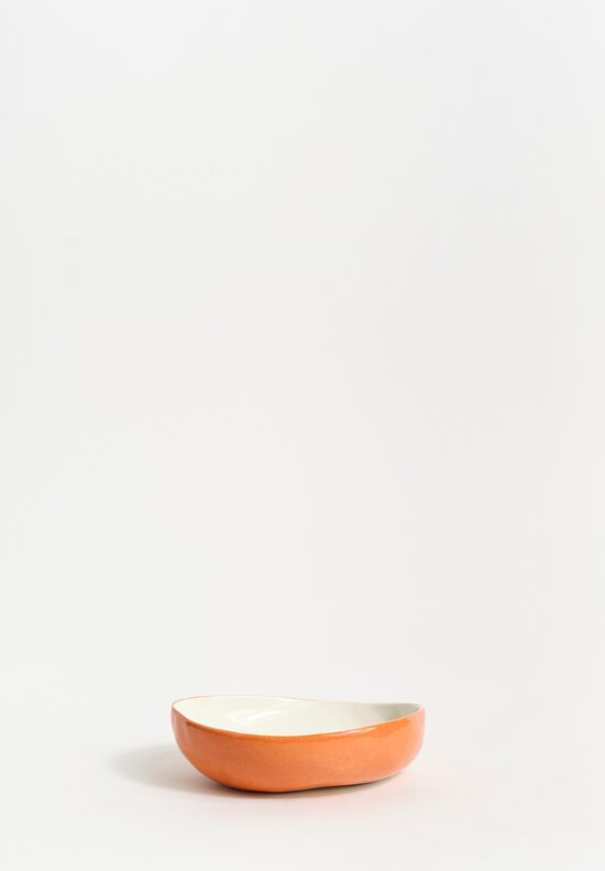 Stamperia Bertozzi Handmade Porcelain Exterior Painted Shallow Pebble Bowl Arancio Orange