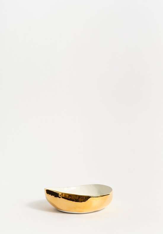 Stamperia Bertozzi Handmade Porcelain Exterior Painted Shallow Pebble Bowl Oro Gold