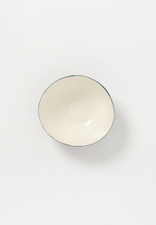 Stamperia Bertozzi Handmade Porcelain Exterior Painted Medium Salad Bowl Verde Teal Green