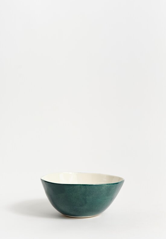 Stamperia Bertozzi Handmade Porcelain Exterior Painted Medium Salad Bowl Verde Teal Green