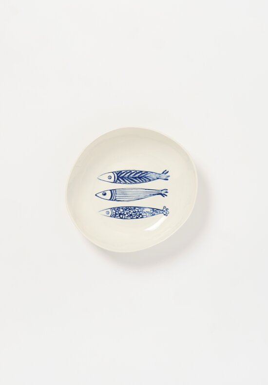 Stamperia Bertozzi Handmade Porcelain Hand Stamped Pasta Bowl Anchovies Blue