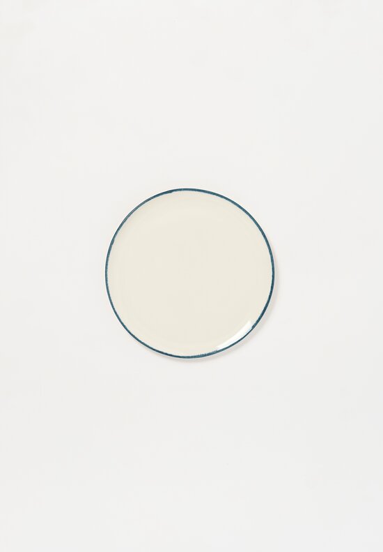 Stamperia Bertozzi Handmade Porcelain Solid Painted Rim Small Flat Plate Dark Azzuro Blue