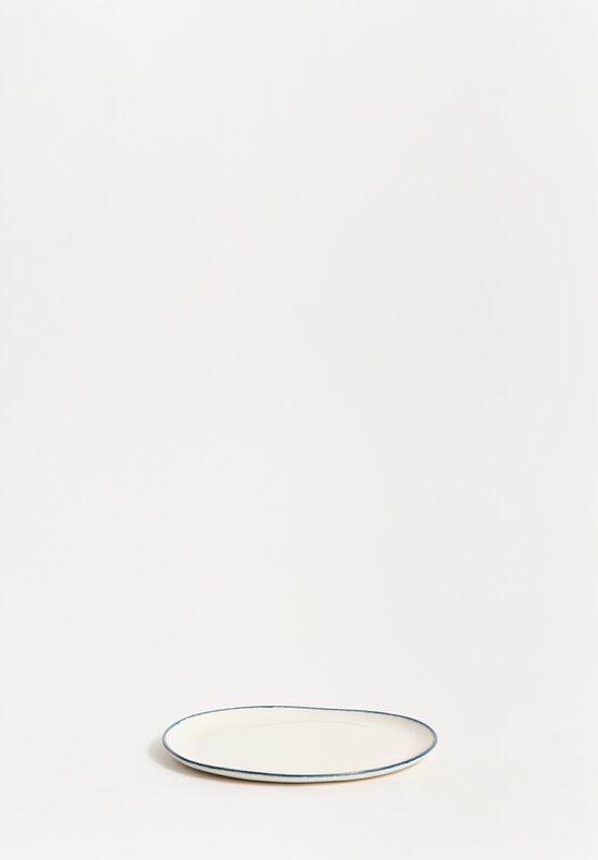 Stamperia Bertozzi Handmade Porcelain Solid Painted Rim Small Flat Plate Dark Azzuro Blue