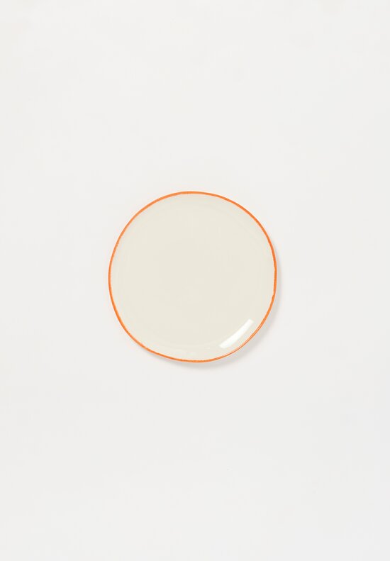 Stamperia Bertozzi Handmade Porcelain Solid Painted Rim Small Flat Plate Arancio Orange