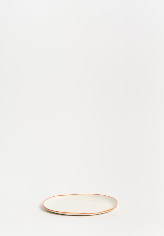 Stamperia Bertozzi Handmade Porcelain Solid Painted Rim Small Flat Plate Arancio Orange