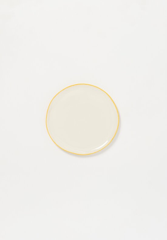 Stamperia Bertozzi Handmade Porcelain Solid Painted Rim Small Flat Plate Giallo Yellow