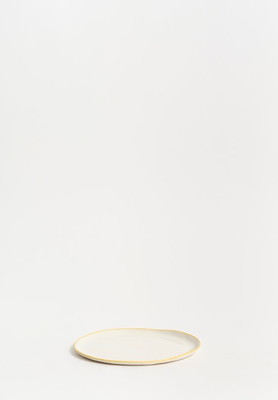 Stamperia Bertozzi Handmade Porcelain Solid Painted Rim Small Flat Plate Giallo Yellow