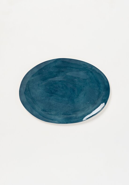 Stamperia Bertozzi Handmade Porcelain Medium Oval Barchetta Plate Dark Azzuro Blue