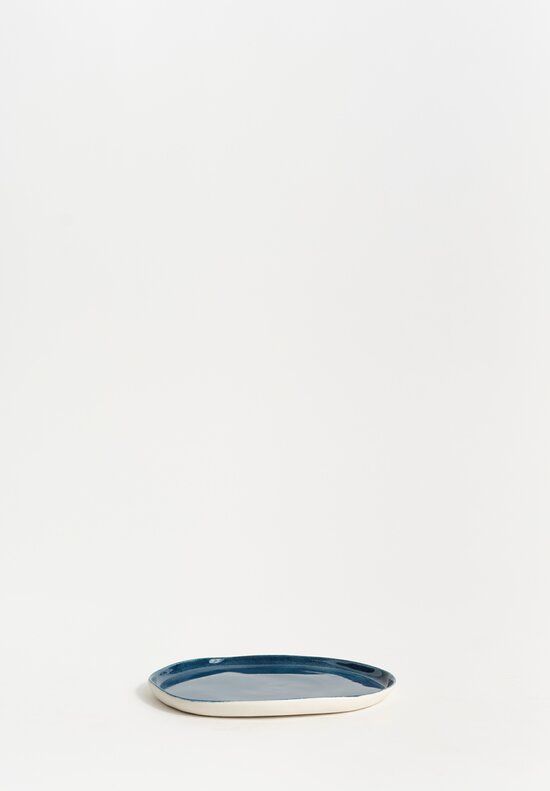 Stamperia Bertozzi Handmade Porcelain Solid Small Pebble Plate Dark Azzuro Blue