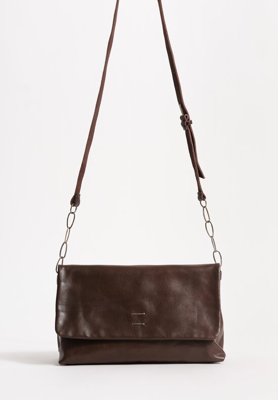 Daniele Basta Leather Deng Staple Embellished Shoulder Bag Chocolate