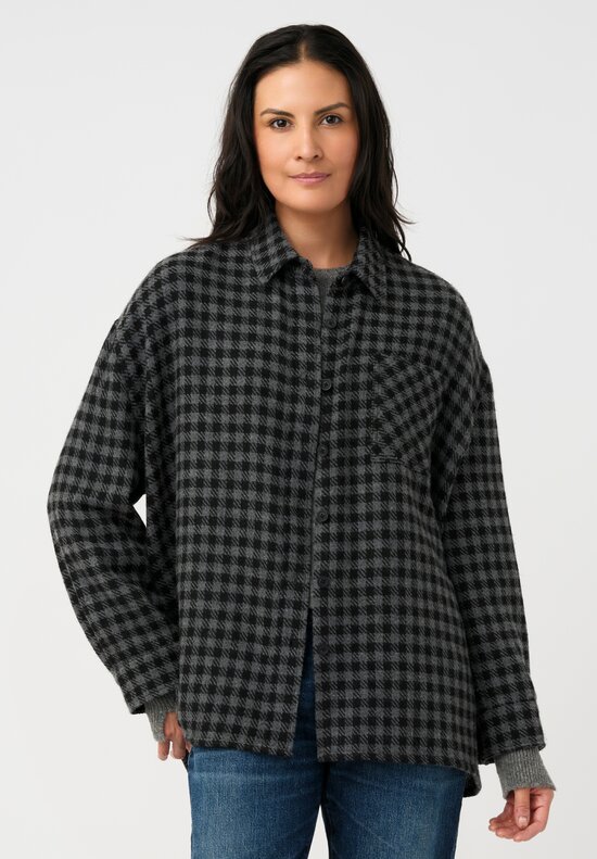 Iris Von Arnim Cashmere Nessa Button-Down Shirt in Kajal Black Gingham