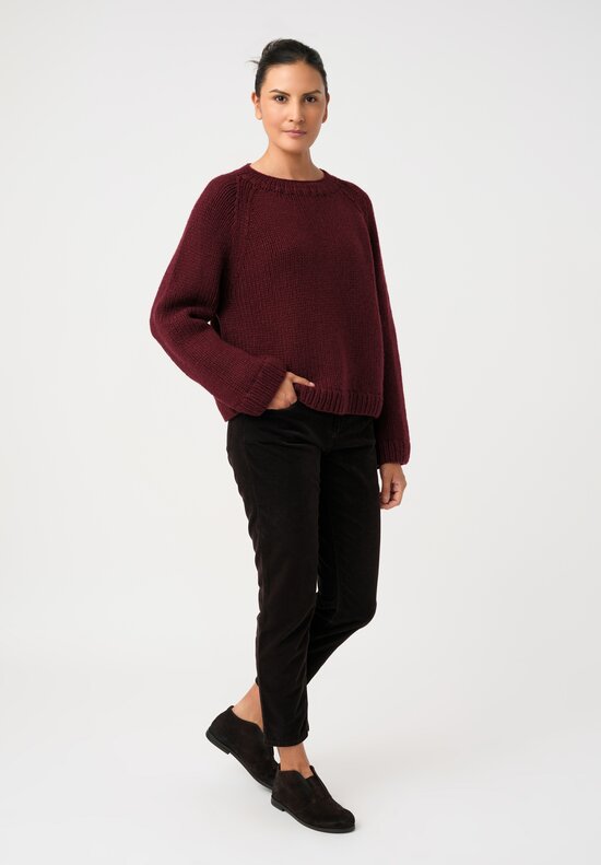 Wommelsdorf Cashmere Knit Round Neck Pepper Sweater in Burgundy