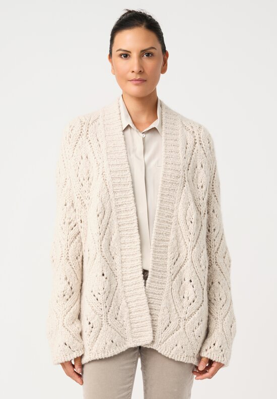 Wommelsdorff Cashmere & Silk Hand-Knit Dolce Belted Cardigan in Ivory White