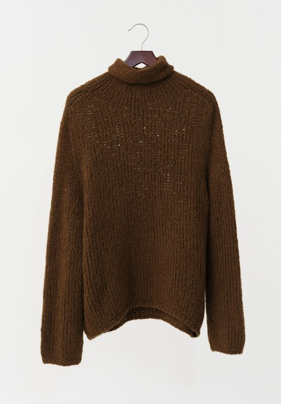 Wommelsdorff Cashmere & Silk Hand-Knit Yara Turtleneck Sweater in Antique Brown 	