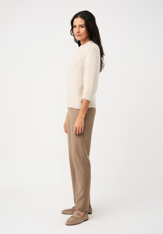 Wommelsdorff Cashmere & Silk Hand-Knit Momo Crew Neck Sweater in Ivory White