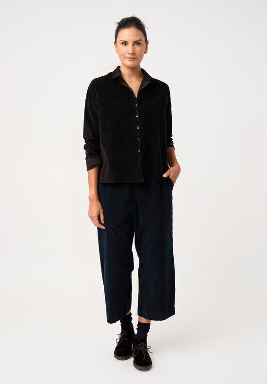 Album di Famiglia Cotton Velvet Short Collar Shirt in Cacao Brown