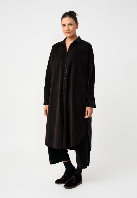 Album di Famiglia Cotton Velvet Long Shirt Dress in Cacao Brown